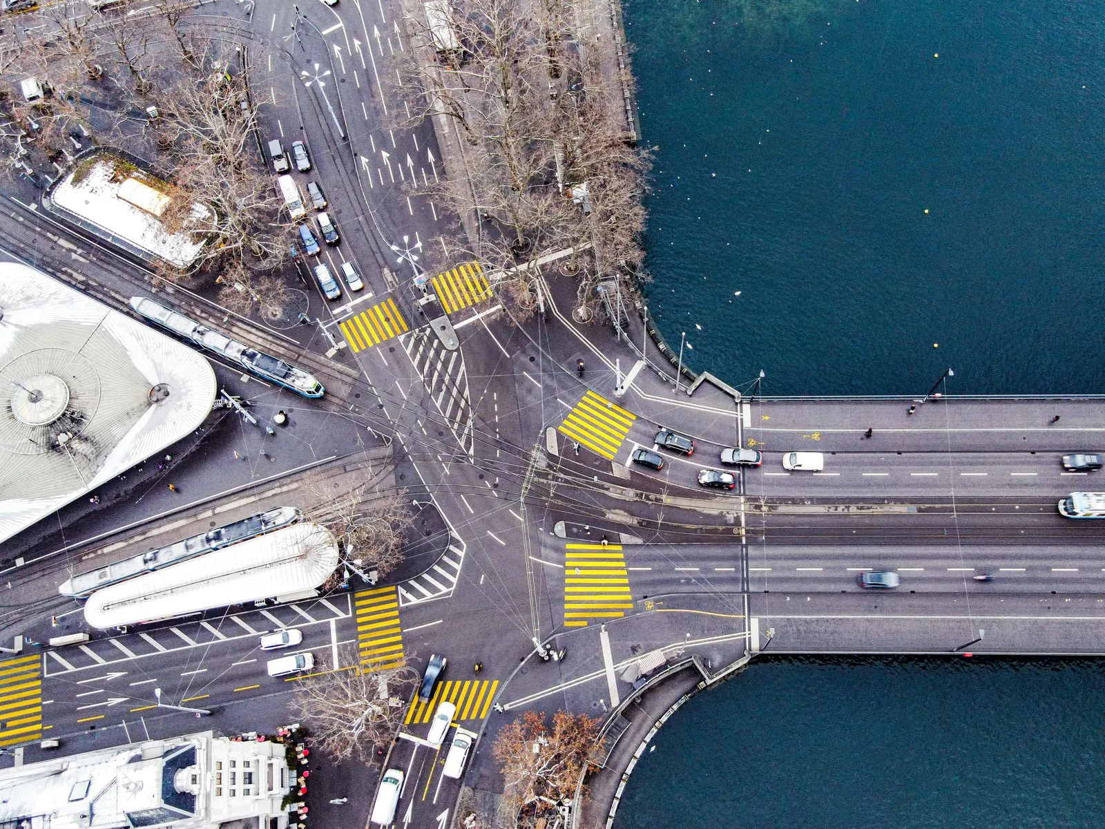 Aerial view of an urban intersection